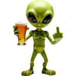 Funny Alien Resin Statue Drinking Beer – Middle Finger UFO Garden Decor