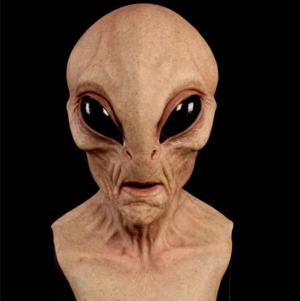 Beige Alien Grey Mask – Realistic UFO Extraterrestrial Head for Halloween & Cosplay