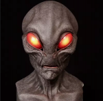 Dark Alien Mask with Glowing Eyes – Realistic UFO Extraterrestrial Horror Head