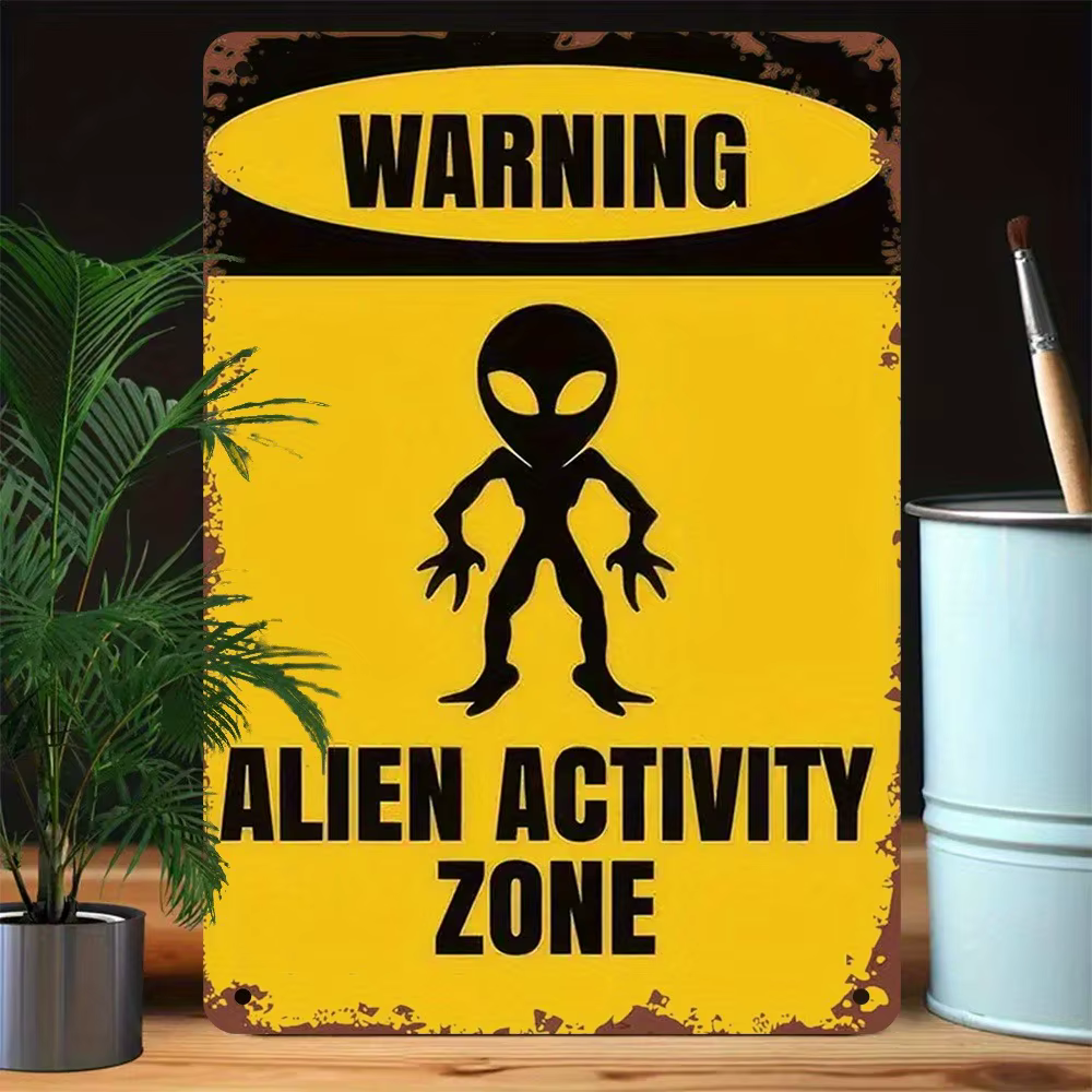 Retro Metal Tin Sign “Alien Activity Zone” – UFO Themed Wall Decor (7.87 x 11.81 in)