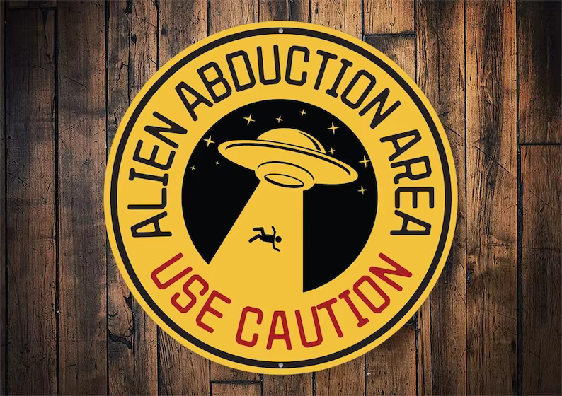 Alien Abduction Area Metal Sign – Vintage UFO Wall Decor, Round 20cm